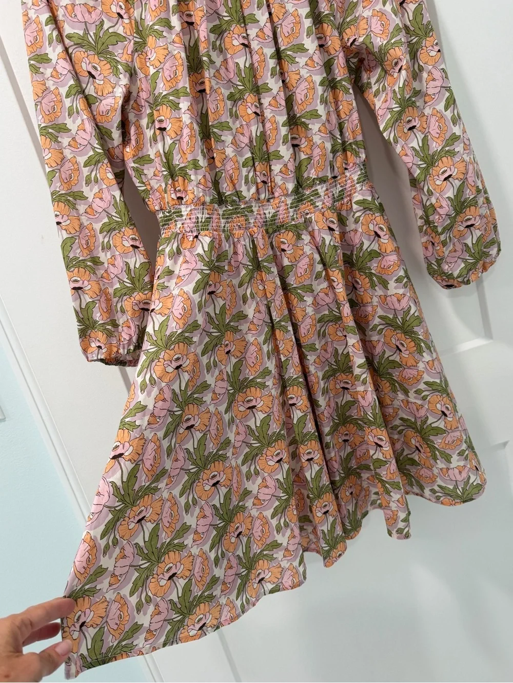 J Crew Butterfield Poppy Pink Green Floral Mini Dress Pockets Smocked Waist (Sm)